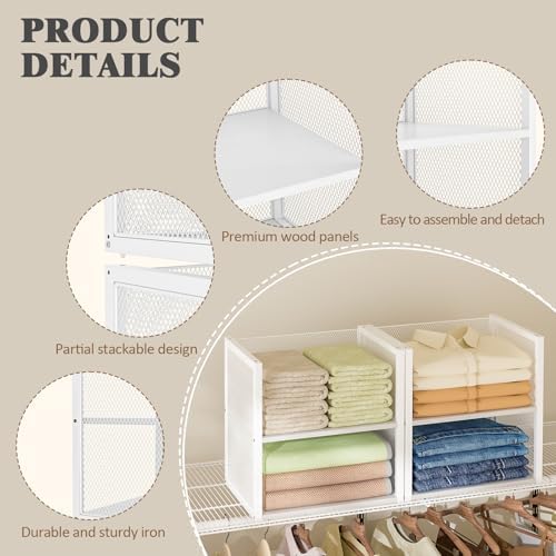 4-tier stackable closet organizers and storage basket, wire, front angle view