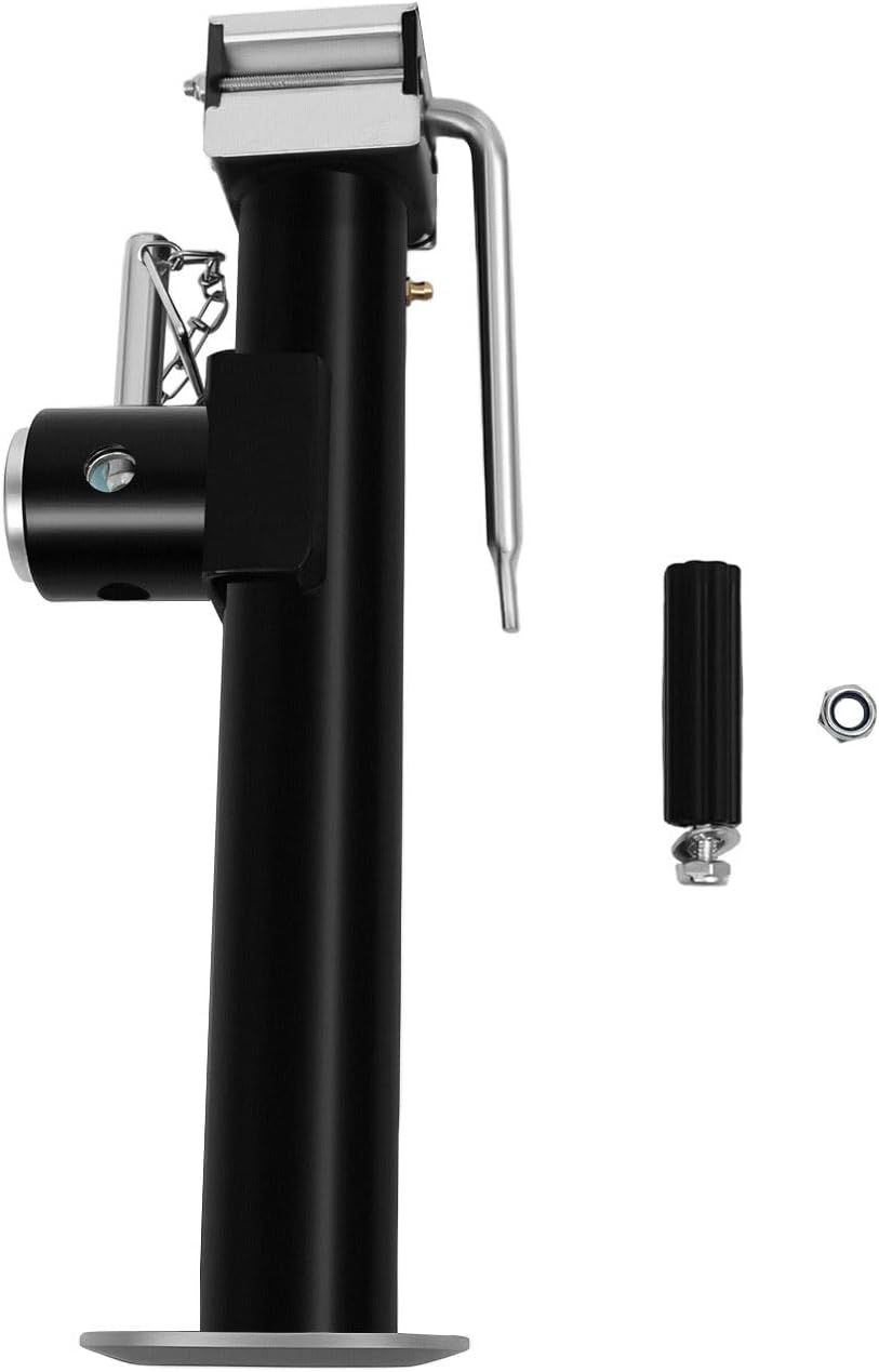 Trailer Jack, 1000 LBS Capacity Drop Leg Jack with Handle | 10 inch lift height, 6 inch wheel smooth mobility, 2200 lbs static capacity, side wind handle, for RV boat trailer