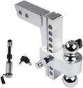 Silver Aluminum Adjustable Trailer Hitch 2 Inch Receiver 8 Inch Drop Solid Tube 12500 LBS GTW