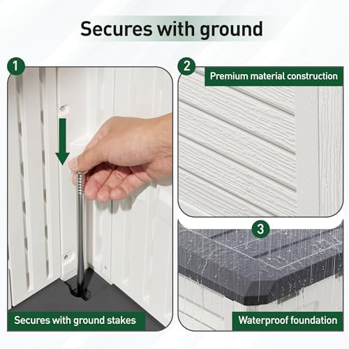 31 cu.ft outdoor storage, lockable vertical resin outdoor showing dimensions