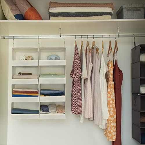 granny says 4-shelf hanging closet organizer, foldable storage shown in use