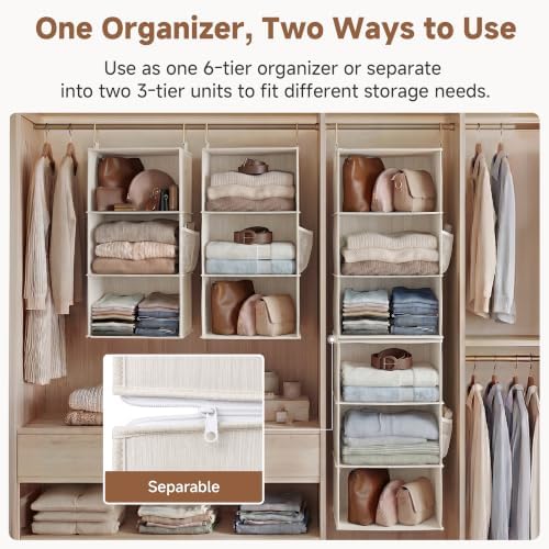 storageworks hanging closet organizer, 6-shelf with 2-in-1 design, side view