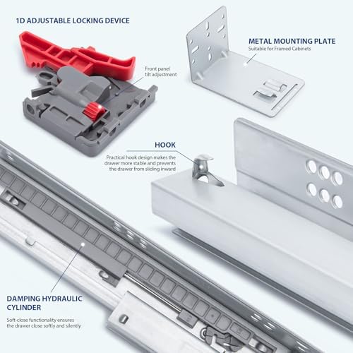 lontan 1 pair hidden undermount soft close drawer, close-up detail