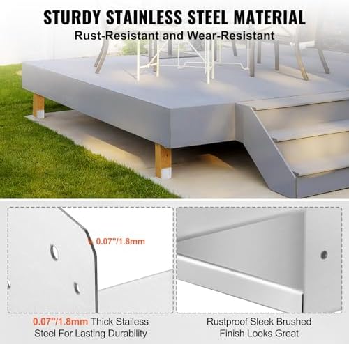 vevor 8"x 8" post base, 4pcs stainless steel, close-up detail