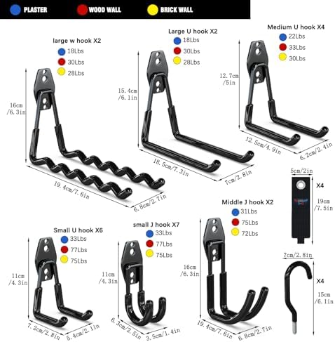 3-h heavy duty garage hooks, 31 pack wall shown in use