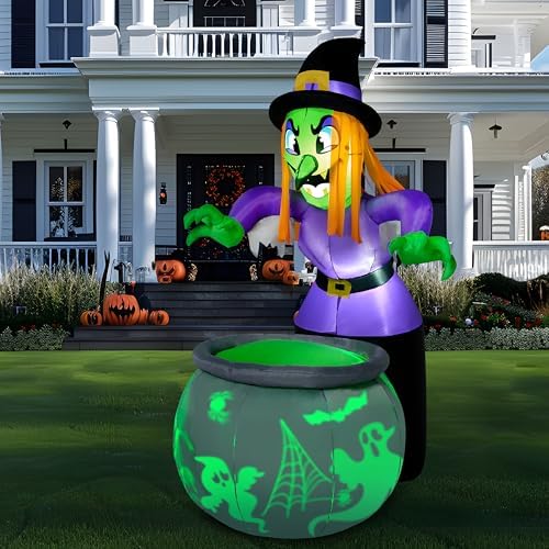 Joiedomi 6 Ft Halloween Inflatable Witch and Cauldron Decoration with Project...