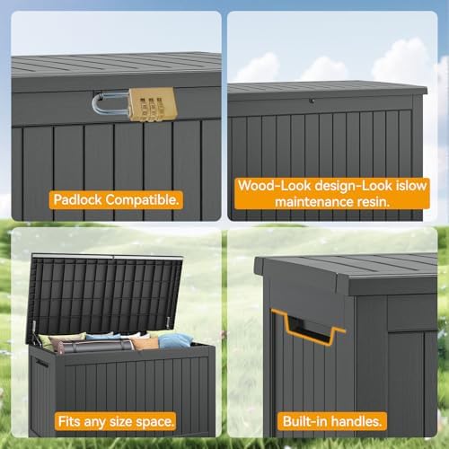 300 gal deck box,outdoor storage box waterproof lockable,gas showing dimensions