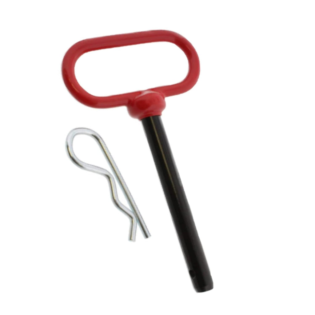 5/8 x 6 Inch Trailer Hitch Pin with R-Clip for Tractor Lawn Mower | red steel pin set, quick lock and release, universal hitch attachment, outdoor farm equipment use, secure coupling connection