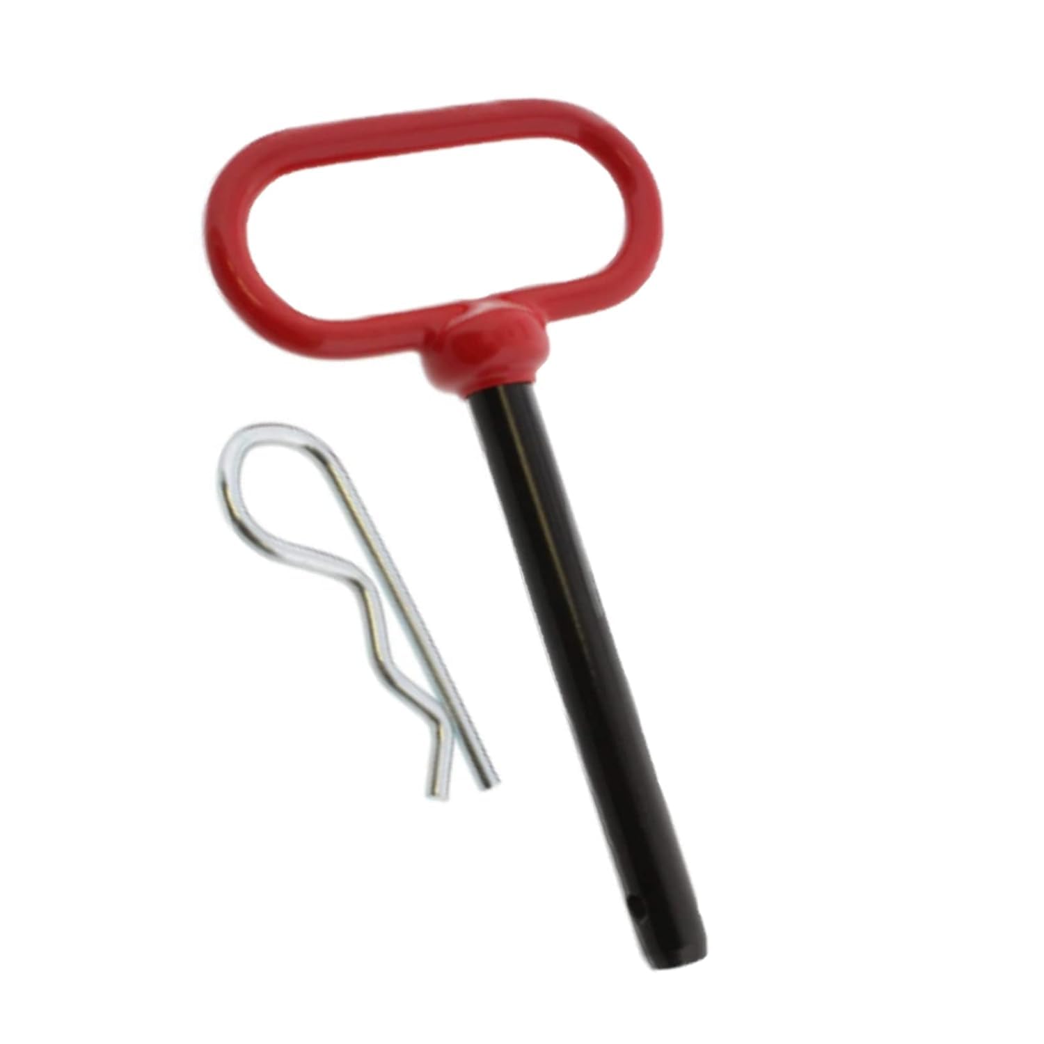 5/8 x 6 Inch Trailer Hitch Pin with R-Clip for Tractor Lawn Mower | red steel pin set, quick lock and release, universal hitch attachment, outdoor farm equipment use, secure coupling connection