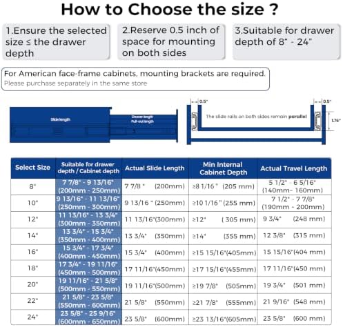black heavy duty drawer slides 14 inch 10, close-up detail