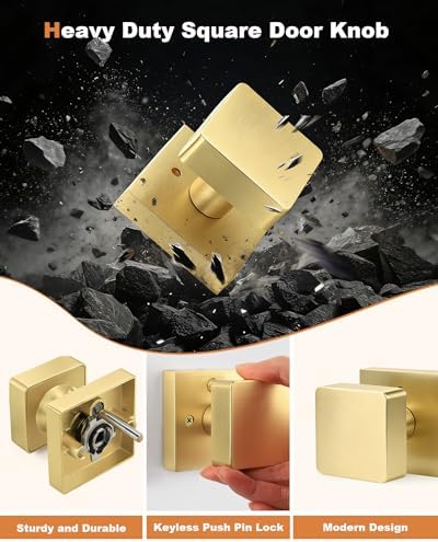 probrico 6 pack gold square door knobs, modern shown in use
