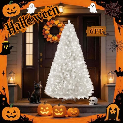 Prelit White Christmas Tree 6ft - White Halloween Tree with 300 LED Lights, 7...