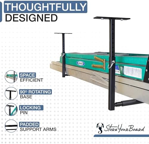 storeyourboard adjustable overhead ladder rack – garage organizer shown in use