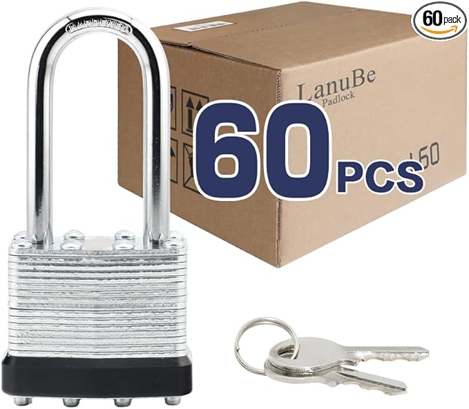 LanuBe Lock Laminated keyed Padlock, keyed Alike Locks, Long Shackle, Marked by LanuBe