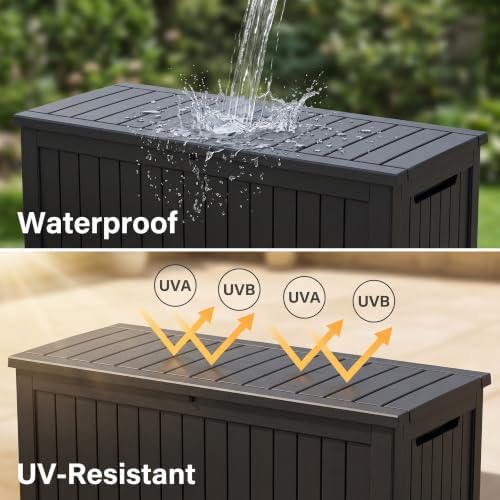 280 gallon outdoor storage box waterproof, lockable resin, side view