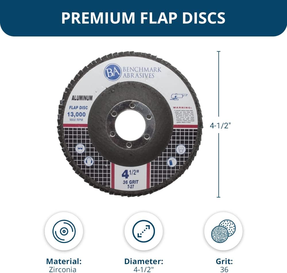 benchmark abrasives 4.5" x 7/8" premium stearate coated showing dimensions