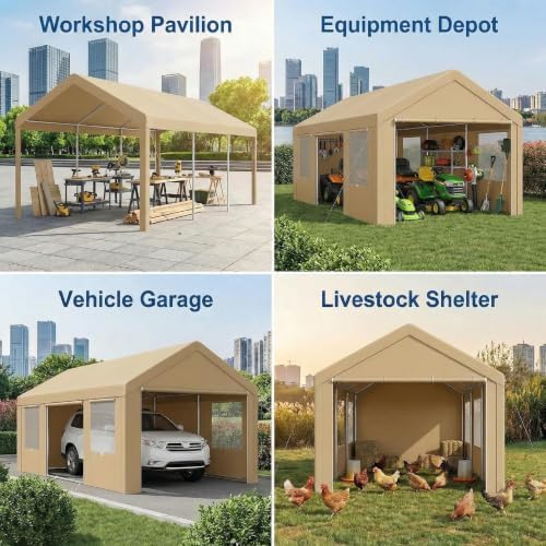 tooluck 12x20 ft heavy duty carport with galvanized showing dimensions