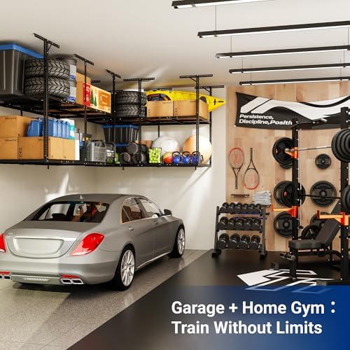 fleximounts 4x8 2-tier overhead ceiling garage storage rack, front angle view