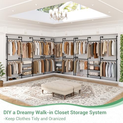 aheaplus expandable industrial pipe clothing rack, 7.3-10.9ft closet, package contents