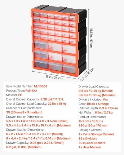 vevor 39-drawer storage organizer, plastic, drawer storage cabinet, close-up detail