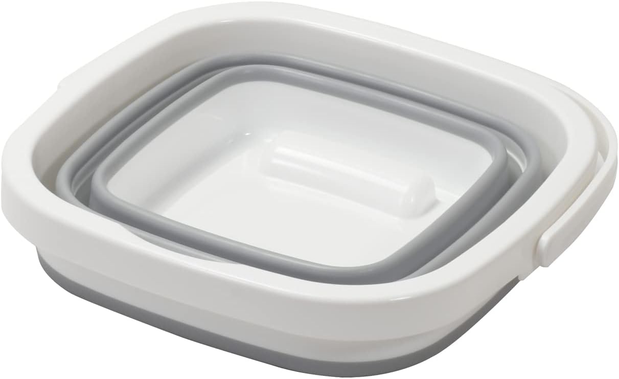 Pearl Metal HC-39 Folding Bucket Basket, Square, Width 10.4 x Depth 10.8 x Height 8.1 inches (26.5 x 27.5 x 20.5 cm), Car Wash, Outdoor, Fishing, Cleaning, White, Gray, Kitchen Mate