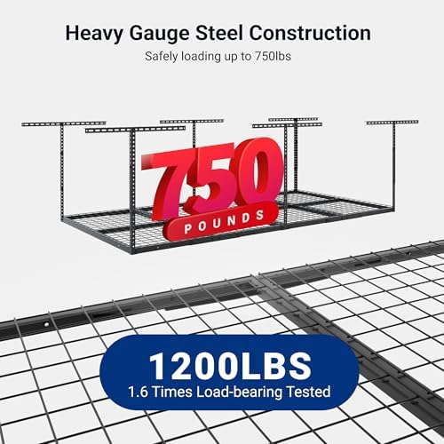 fleximounts 4x8 overhead garage ceiling storage rack organization shown in use