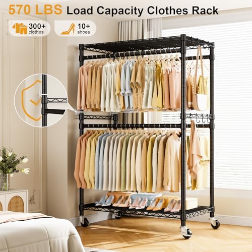 ulifhome rolling clothes rack, clothing racks for hanging shown in use