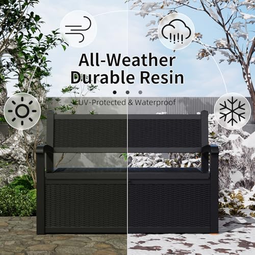 patiozen 80 gallon outdoor storage bench deck box, side view
