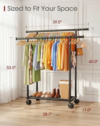 sakugi double rods clothes rack - metal clothing, side view