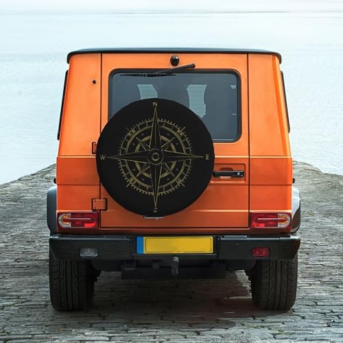 Adventure Compass Spare Tire Cover Universal Wheel Cover Waterproof Dust-Proof Tire Protector with Adjustable Buckle Strap for Trailer RV SUV All Vehicle 17 inch