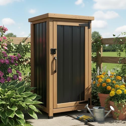 small outdoor storage cabinet, wood & metal storage, view 9