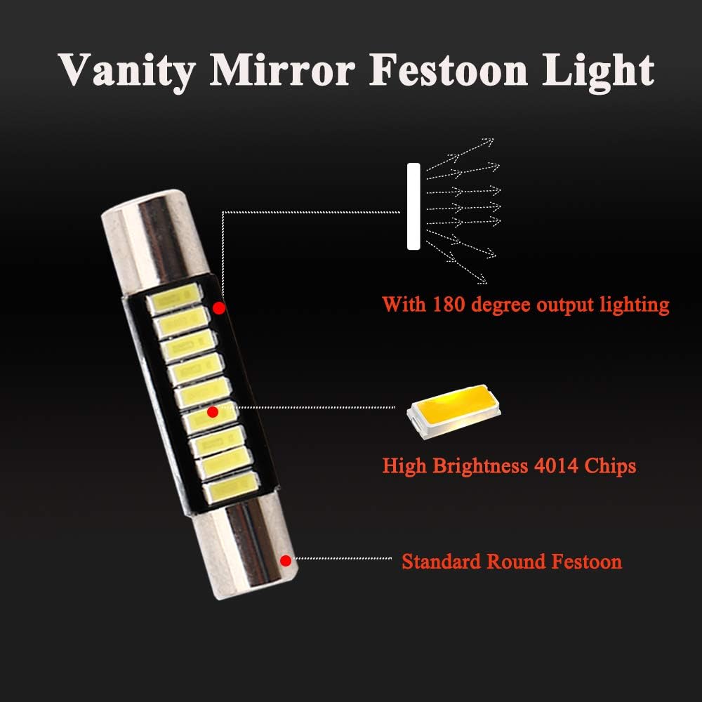 YM E-Bright LED Mirror Fuse Sun Visor 6641 White 4014 9-SMD 12V Festoon Dome Light LED Bulbs(pack of 10) (31MM)