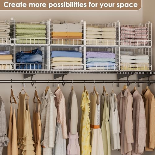 5-tier stackable closet organizers and storage baskets, closet showing dimensions