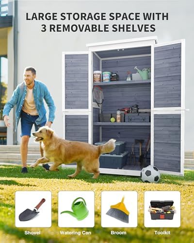 gizoon outdoor storage cabinet with 3 shelves, double, side view
