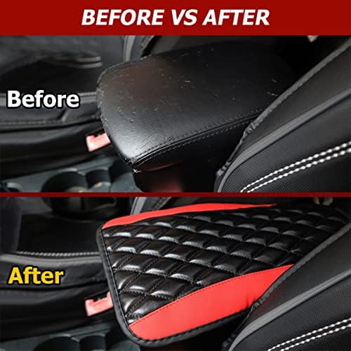 Moly Magnolia Car Center Console Cushion Pad, Universal Leather Waterproof Armrest Seat Box Cover Protector,Comfortable Car Decor Accessories Fit for Most Cars, Vehicles, SUVs (Red)