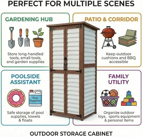 waterproof outdoor storage cabinet, 69" tall fir wood, front angle view