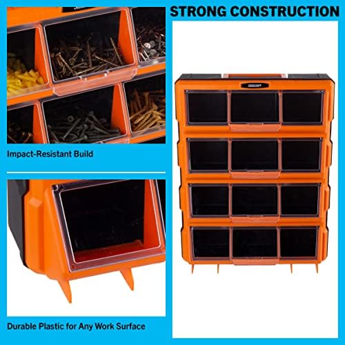 stalwart plastic storage drawers for garage organization, black, side view