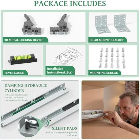 5pair(10pack) 18 inch undermount drawer slides with rear, view 9