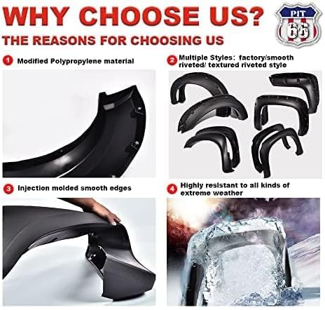 PIT66 Fender Flares Compatible with 1999-2007 Ford F250 F350 Super Duty Styleside, Factory Style Textured Black Wheel Well Protection, Covers Rust Around Fender Wells, 4PC Set