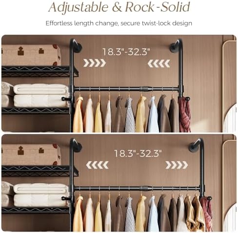 wall mounted closet system, heavy duty 4-row clothes, close-up detail