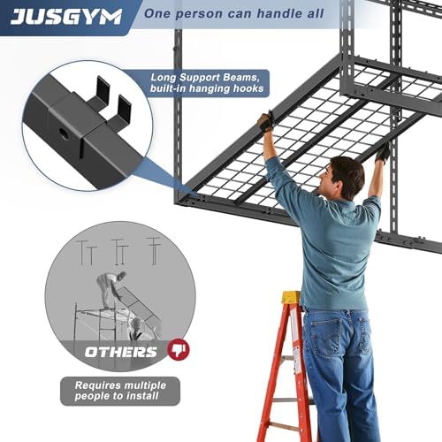 jusgym 4x6ft overhead garage storage rack, 26"-40" height, side view