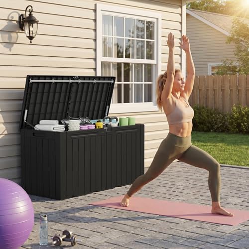 devoko 100 gallon outdoor storage box, waterproof deck shown in use