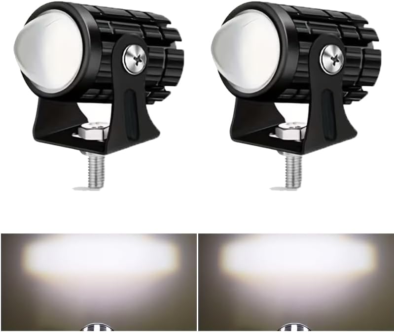 2 Pack Motorcycle LED Driving Lights,Bifocal Lens Auxiliary Spotlight,Front Fork Bumper Bar Fog Light Work Light for Truck,ATV,UTV, SUV,Boat and Off-Road(2 Pack All White Light)
