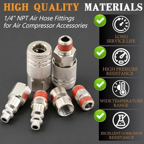 1/4" npt air compressor coupler & plug kit, side view