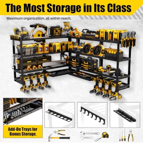 xlarge 64''w power tool organizer wall mount, 4-tier showing dimensions