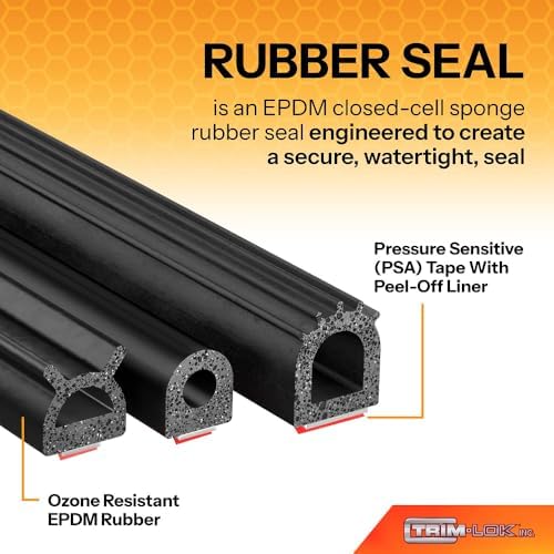 trim-lok d-shaped rubber seal with high tack tape shown in use