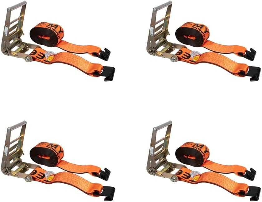 Mytee Products (4 Pack) 4" x30' Heavy Duty Ratchet Straps w/Flat Hook - 6,667 lbs WLL High Abrasion Trailer Tie Down Ratchet Straps - Orange