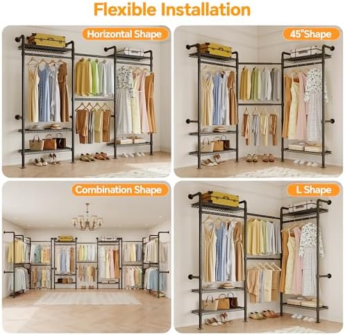 higeego w3 wall mounted clothes rack, industrial pipe, package contents