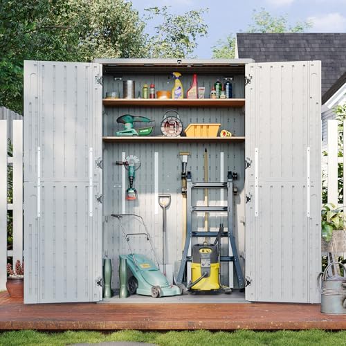 aoxun outdoor storage shed, 64 cu.ft vertical resin, side view