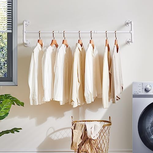 ibuyke 50" industrial pipe clothes rack wall mounted, close-up detail